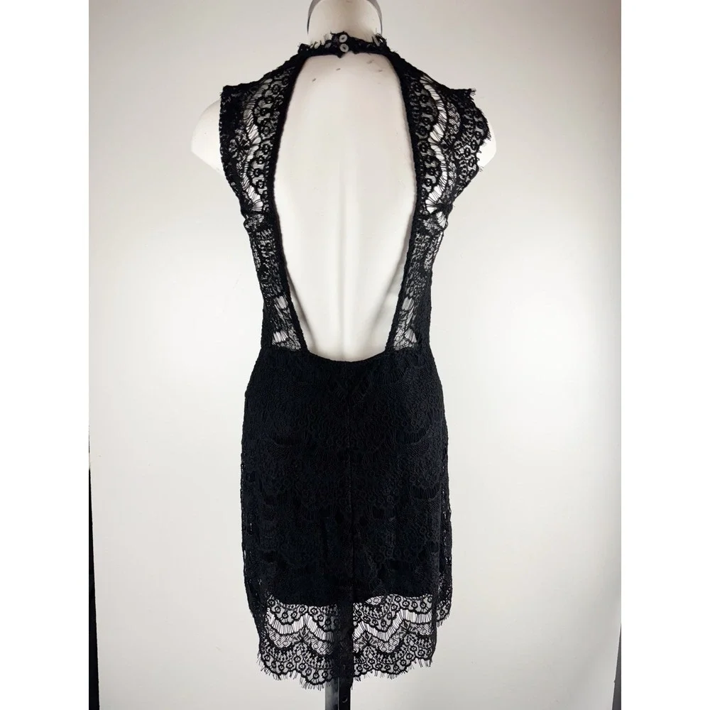 Free People Daydream Lace Slip Dress Black Open Back Sz S Cocktail Romantic Goth - Picture 4 of 5